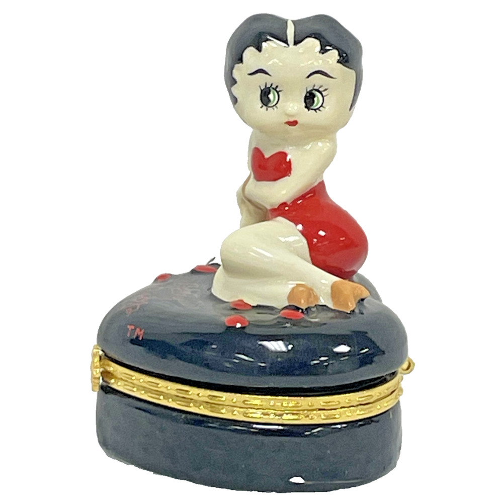 Vintage Betty Boop Ceramic Trinket Box Heart Shaped Red Dress Jewelry Box 2000